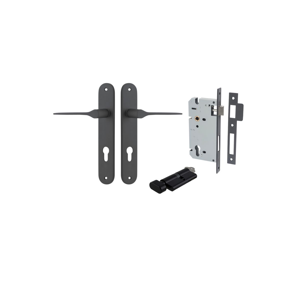 12770KENTR60KT - Como Lever - Oval Backplate Entrance Kit with High Security Lock - Matt Black - Entrance