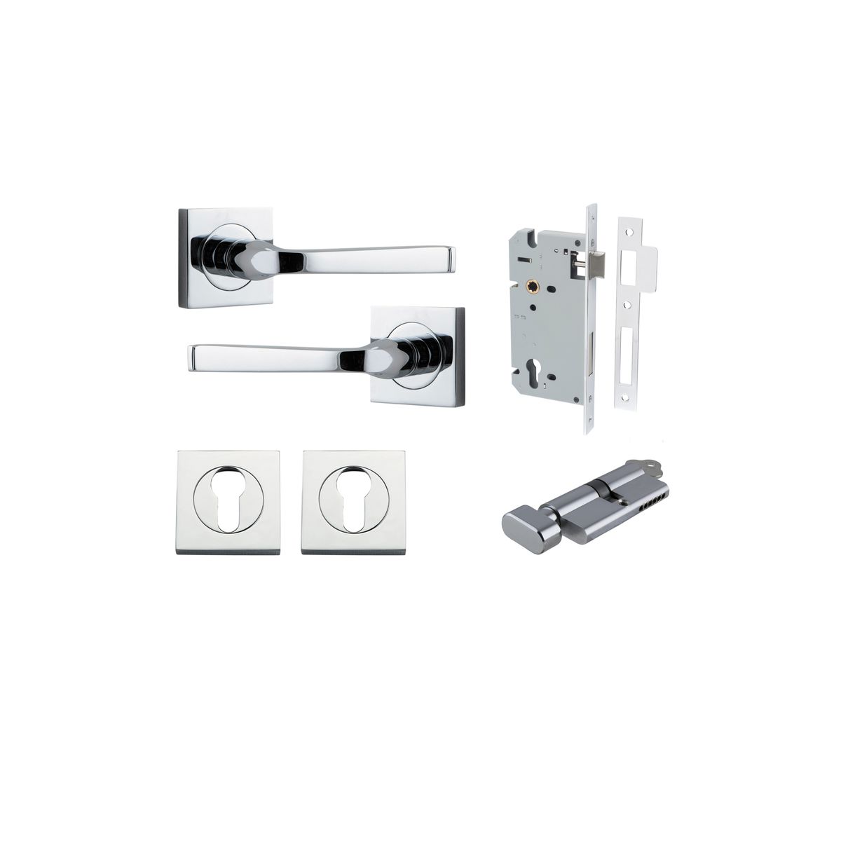 0394KENTR60KT - Annecy Lever - Square Rose Entrance Kit with Separate High Security Lock - Polished Chrome - Entrance