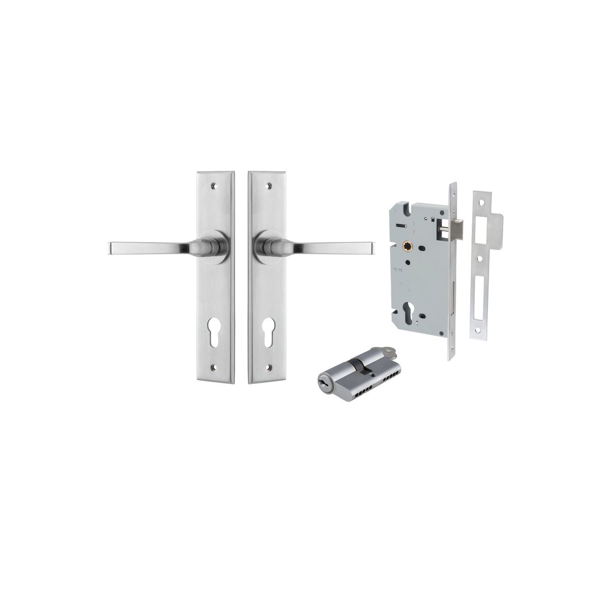 12288KENTR60KK - Annecy Lever - Chamfered Backplate Entrance Kit with High Security Lock - Brushed Chrome - Entrance