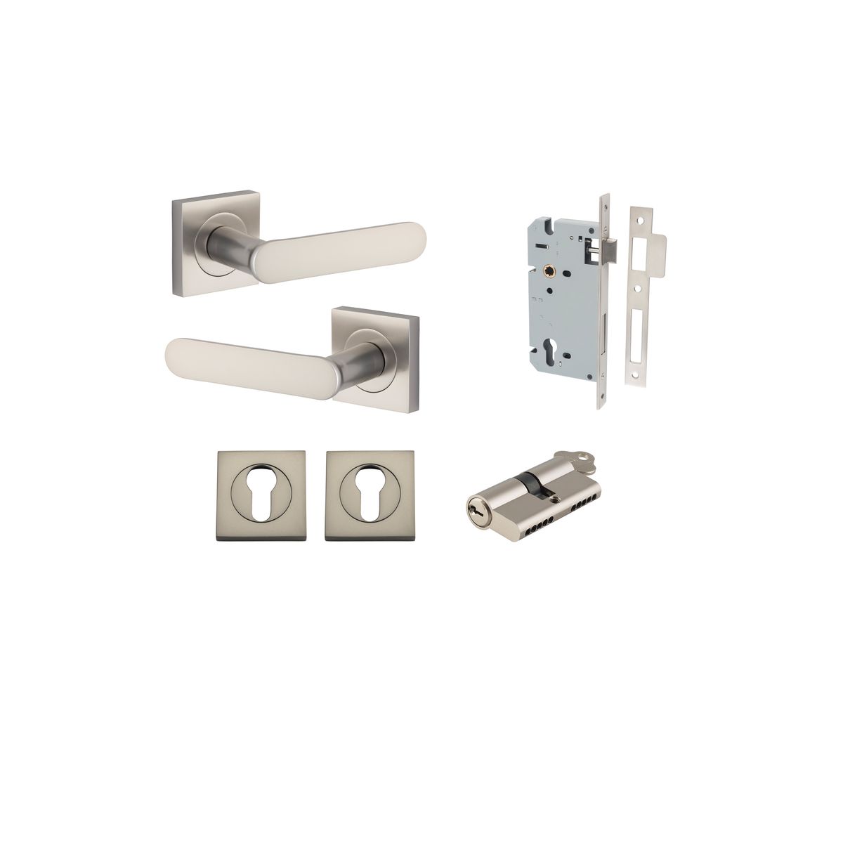 0409KENTR60KK - Bronte Lever - Square Rose Entrance Kit with High Security Lock - Satin Nickel - Entrance