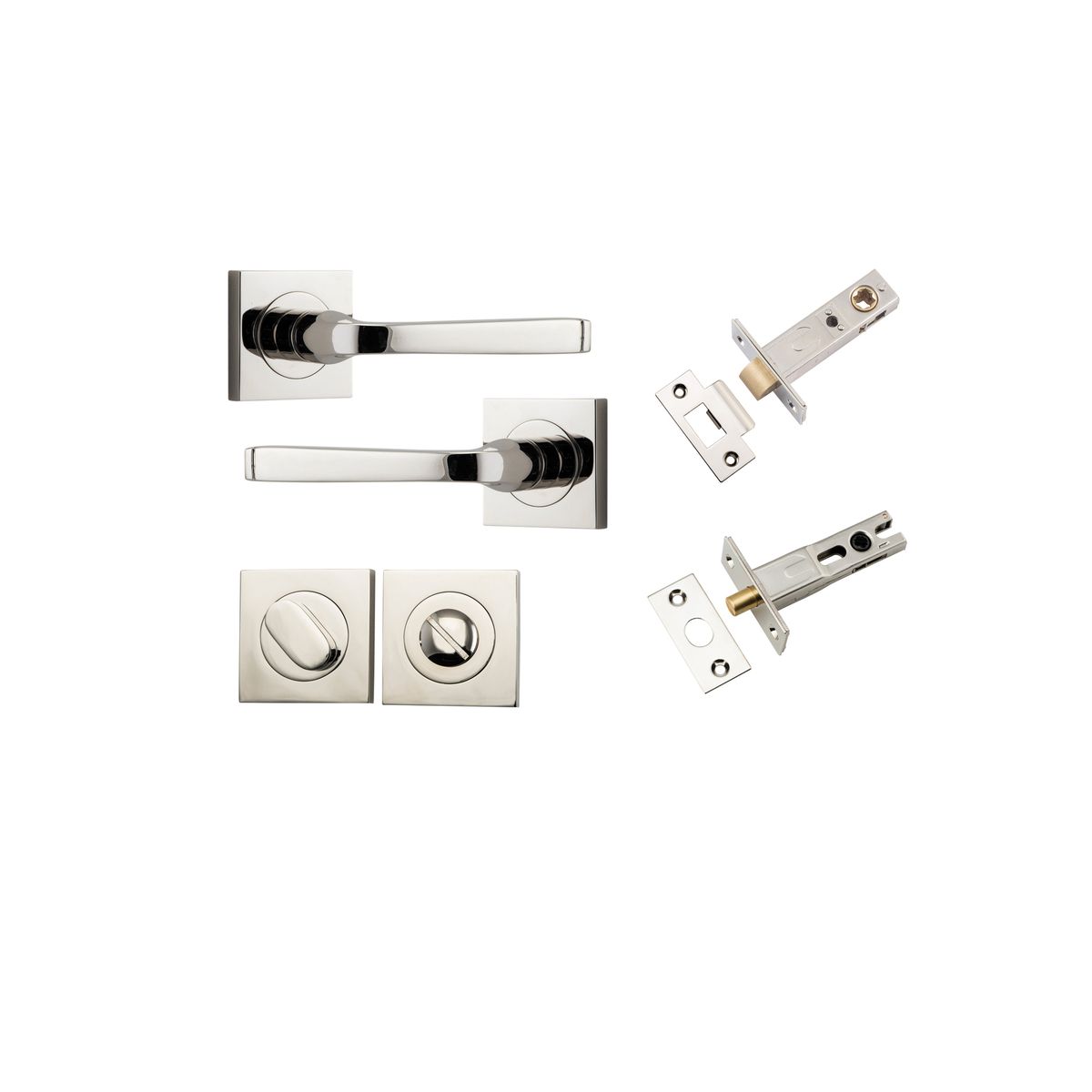 0398KPRIV60 - Annecy Lever - Square Rose Privacy Kit with Separate Privacy Turn - Polished Nickel - Privacy