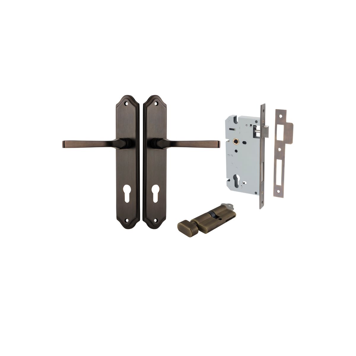 10720KENTR60KT - Annecy Lever - Shouldered Backplate Entrance Kit with High Security Lock - Signature Brass - Entrance
