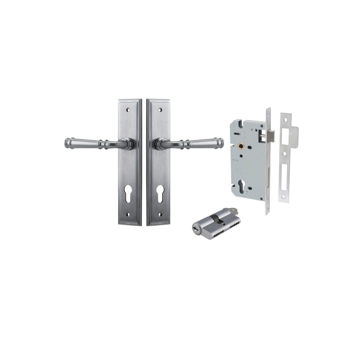 12242KENTR60KK - Verona Lever - Stepped Backplate Entrance Kit with High Security Lock - Brushed Chrome - Entrance