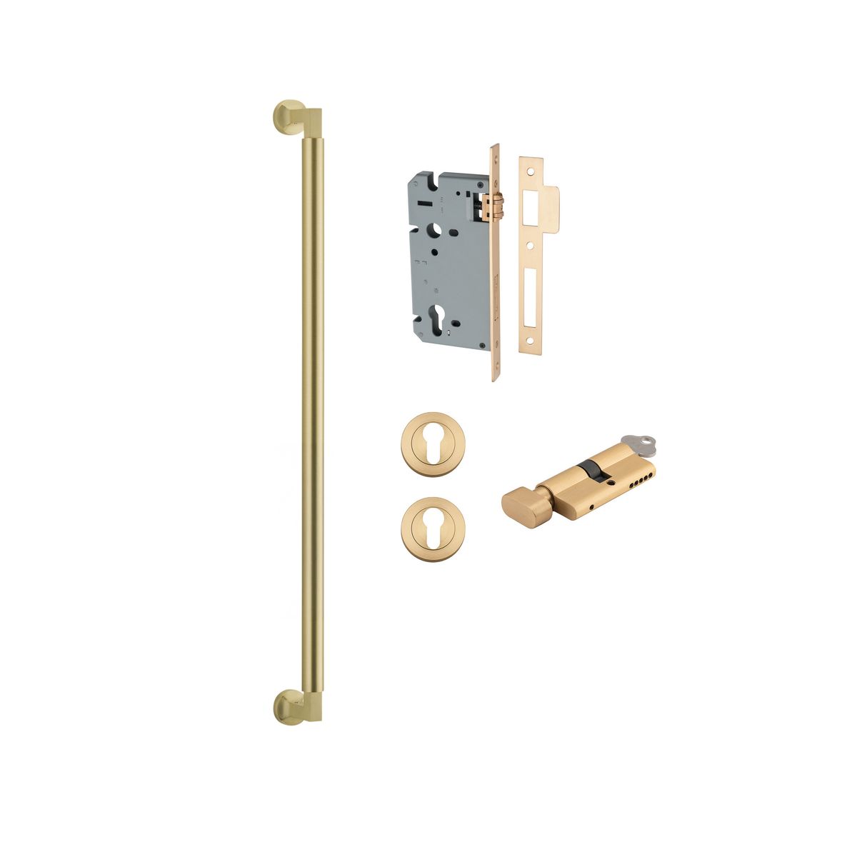 17195KENTR60KT - Berlin Pull Handle - 600mm Entrance Kit with Separate High Security Lock - Brushed Gold PVD - Entrance