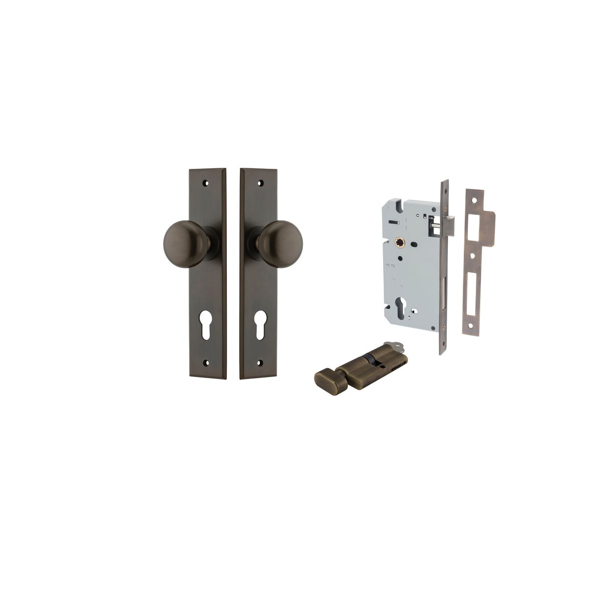 10946KENTR60KT - Cambridge Knob - Chamfered Backplate Entrance Kit with High Security Lock - Signature Brass - Entrance
