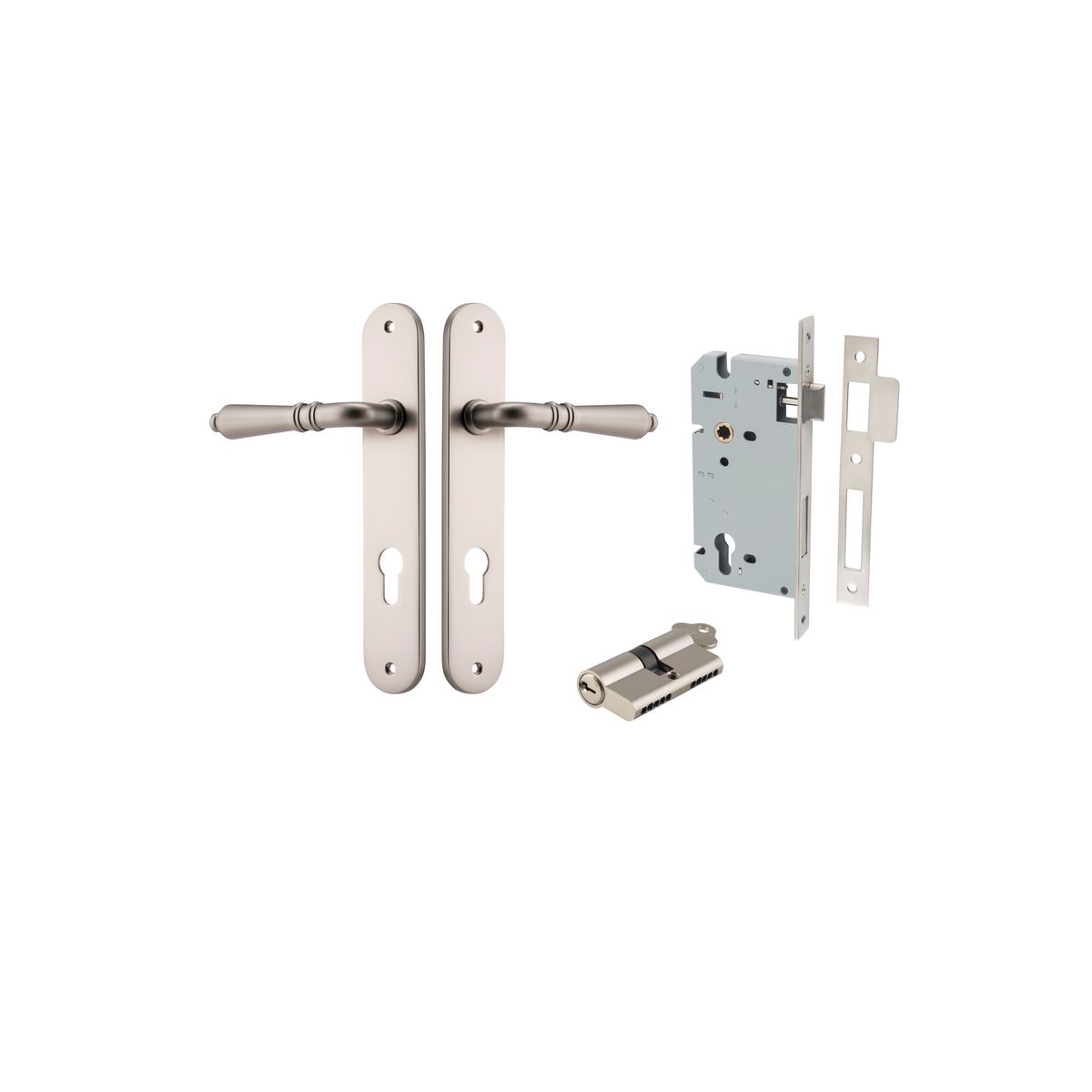 14724KENTR60KK - Sarlat Lever - Oval Backplate Entrance Kit with High Security Lock - Satin Nickel - Entrance