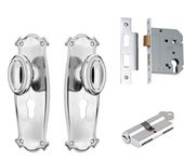 Bungalow Door Knob - Long Backplate Entrance Set with High Security Lock