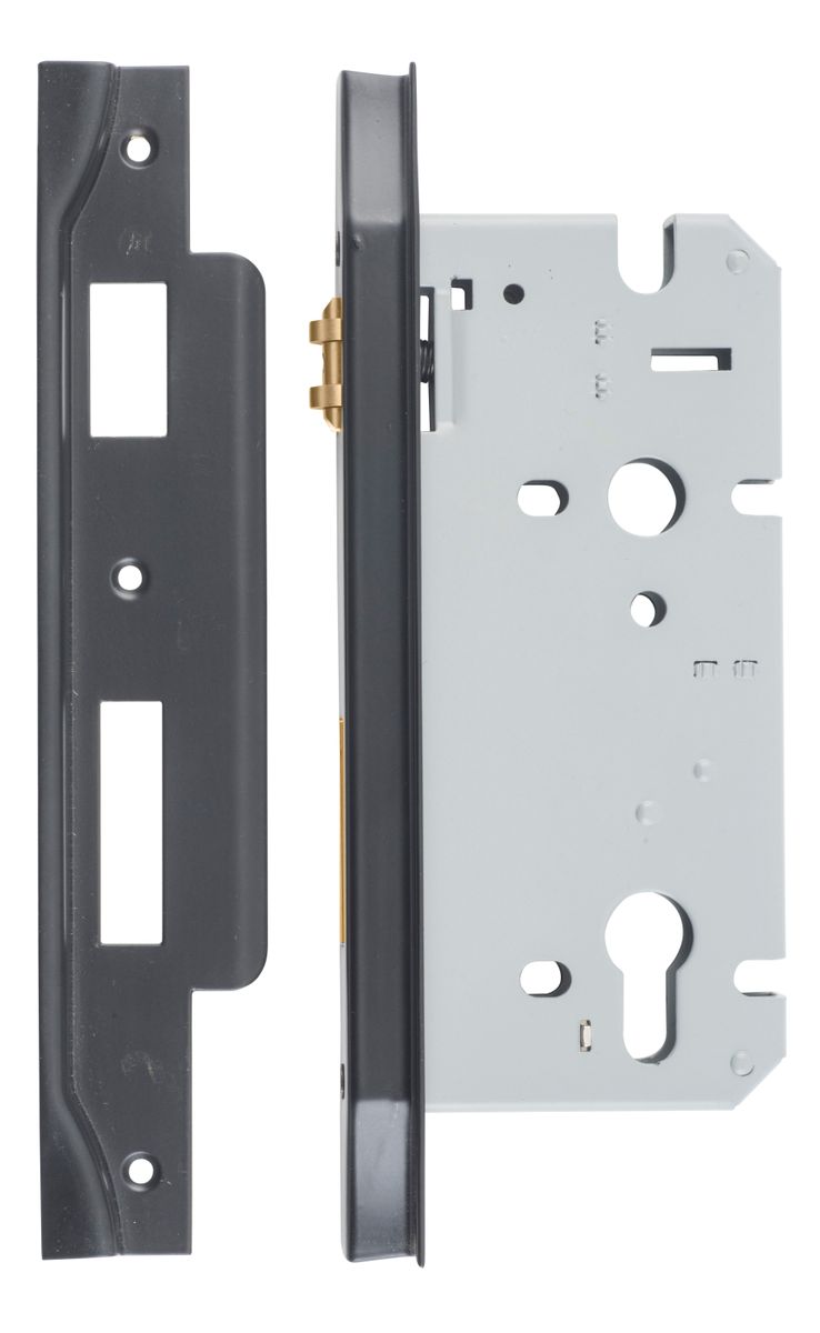 6073 - Rebated 85mm Euro Roller Mortice Locks - 60mm Backset - Matt Black
