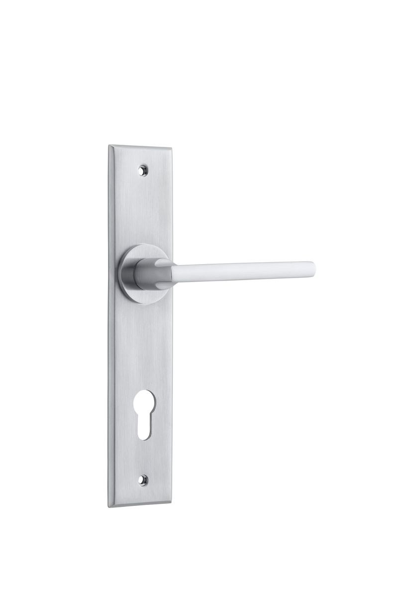12282E85 - Baltimore Lever - Chamfered Backplate - Brushed Chrome - Entrance