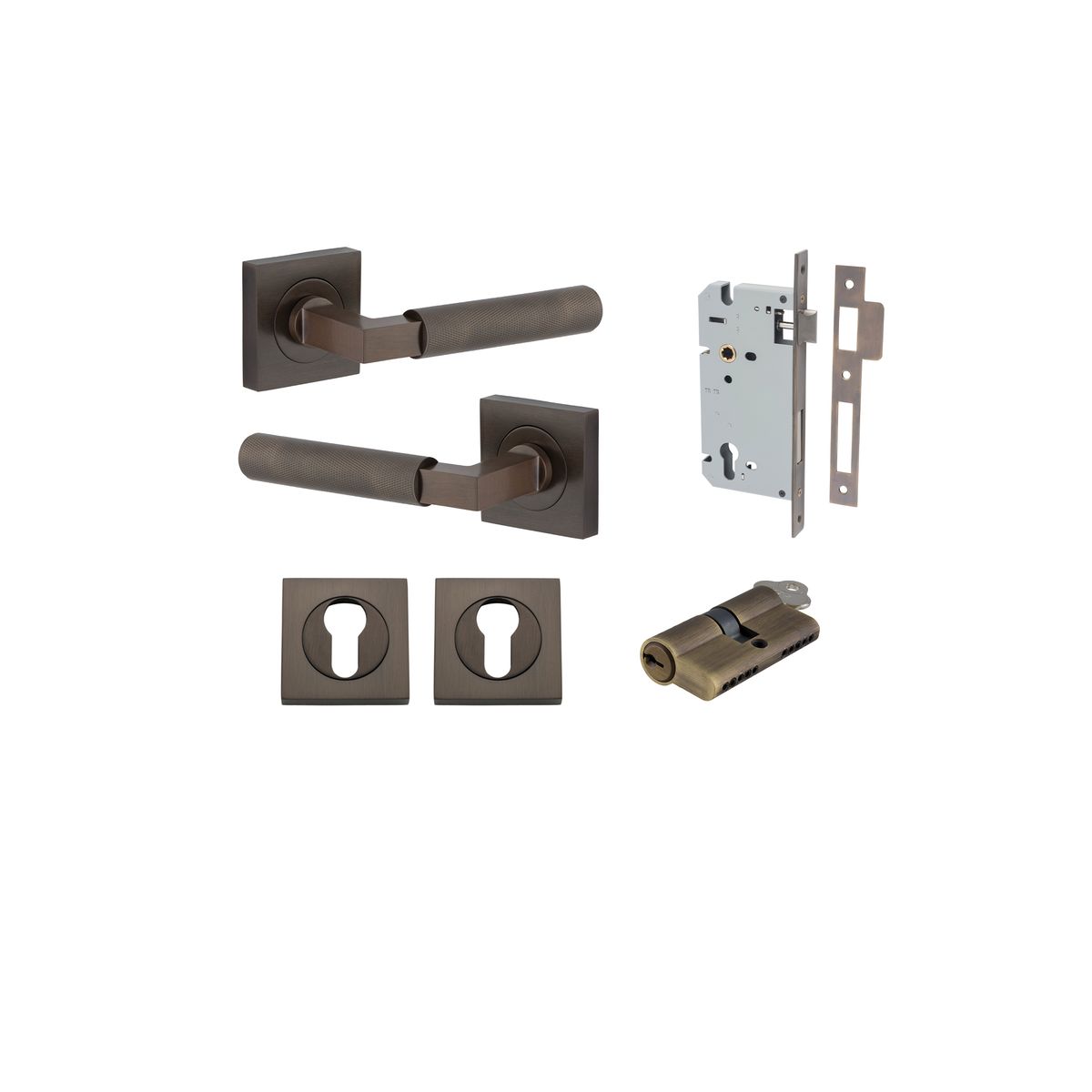 0421KENTR60KK - Brunswick Lever - Square Rose Entrance Kit with High Security Lock - Signature Brass - Entrance