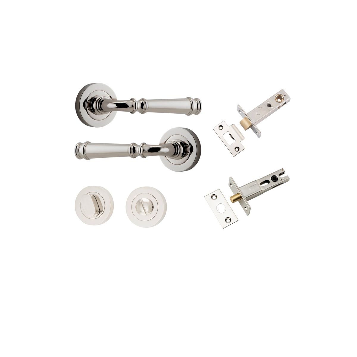 0318KPRIV60 - Verona Lever - Round Rose Privacy Kit with Separate Privacy Turn - Polished Nickel - Privacy