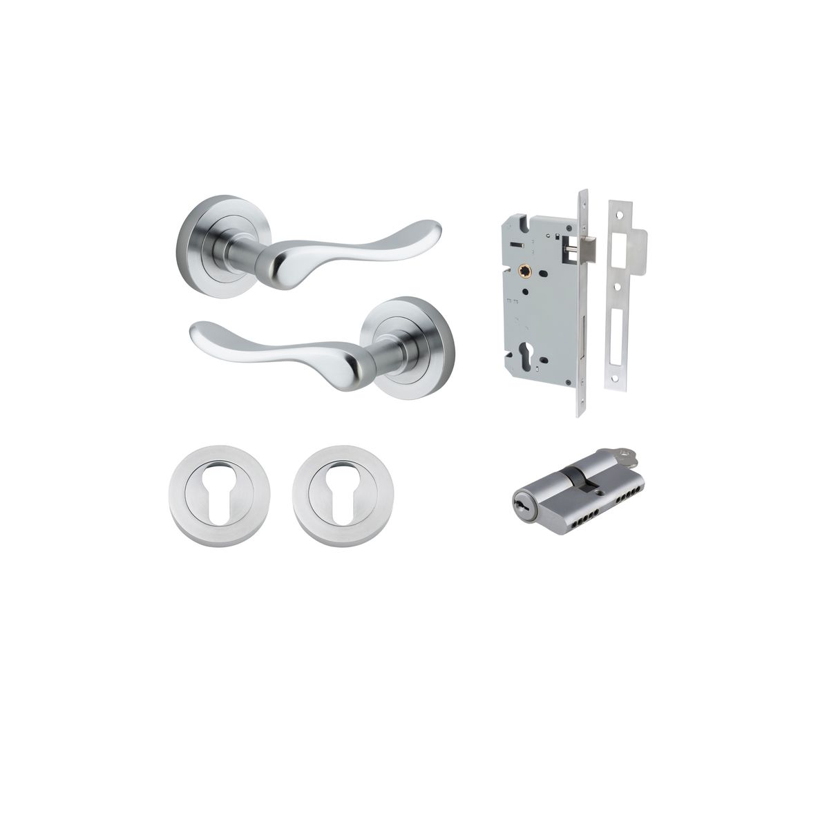 20795KENTR60KK - Stirling Lever - Round Rose Entrance Kit with Separate High Security Lock - Brushed Chrome - Entrance