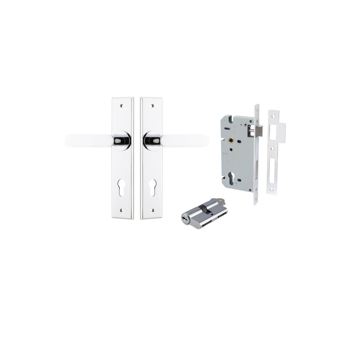 11784KENTR60KK - Bronte Lever - Chamfered Backplate Entrance Kit with High Security Lock - Polished Chrome - Entrance