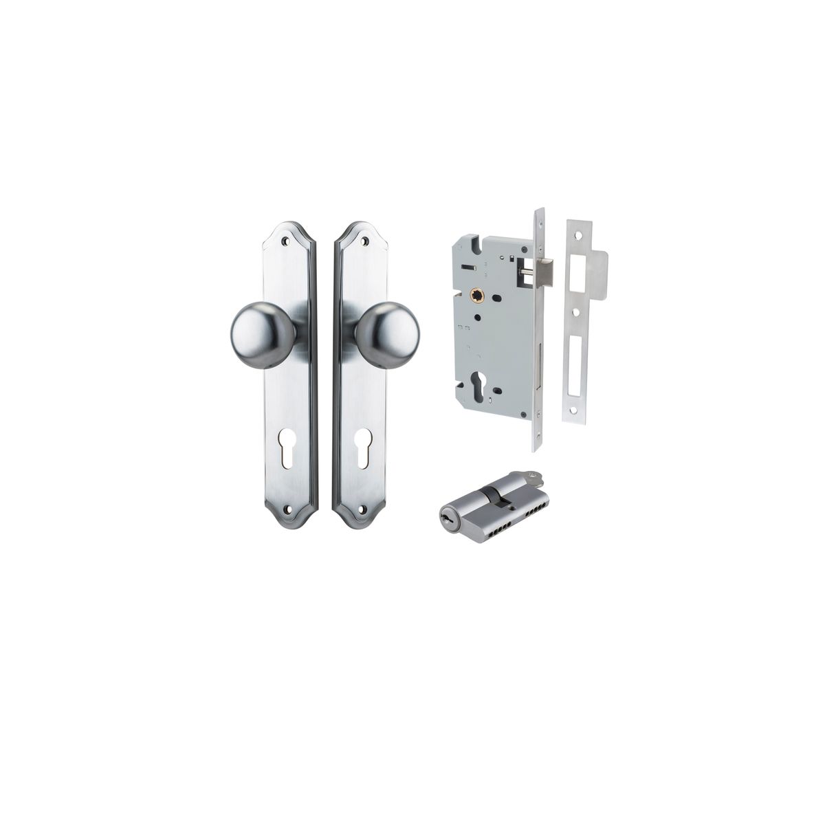 12328KENTR60KK - Cambridge Knob - Shouldered Backplate Entrance Kit with High Security Lock - Brushed Chrome - Entrance