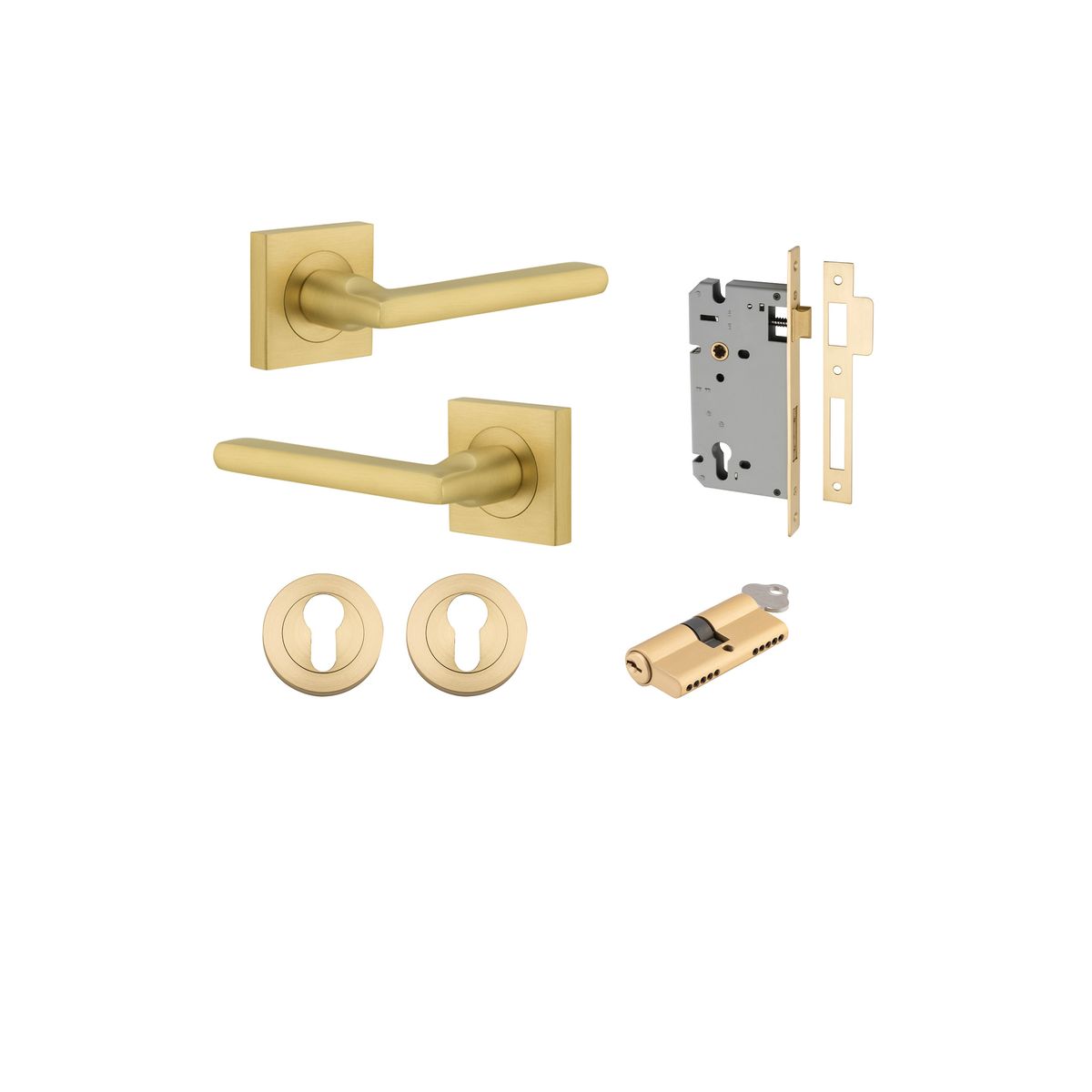 16275KENTR60KK - Baltimore Lever - Square Rose Entrance Kit with Separate High Security Lock - Brushed Gold PVD - Entrance
