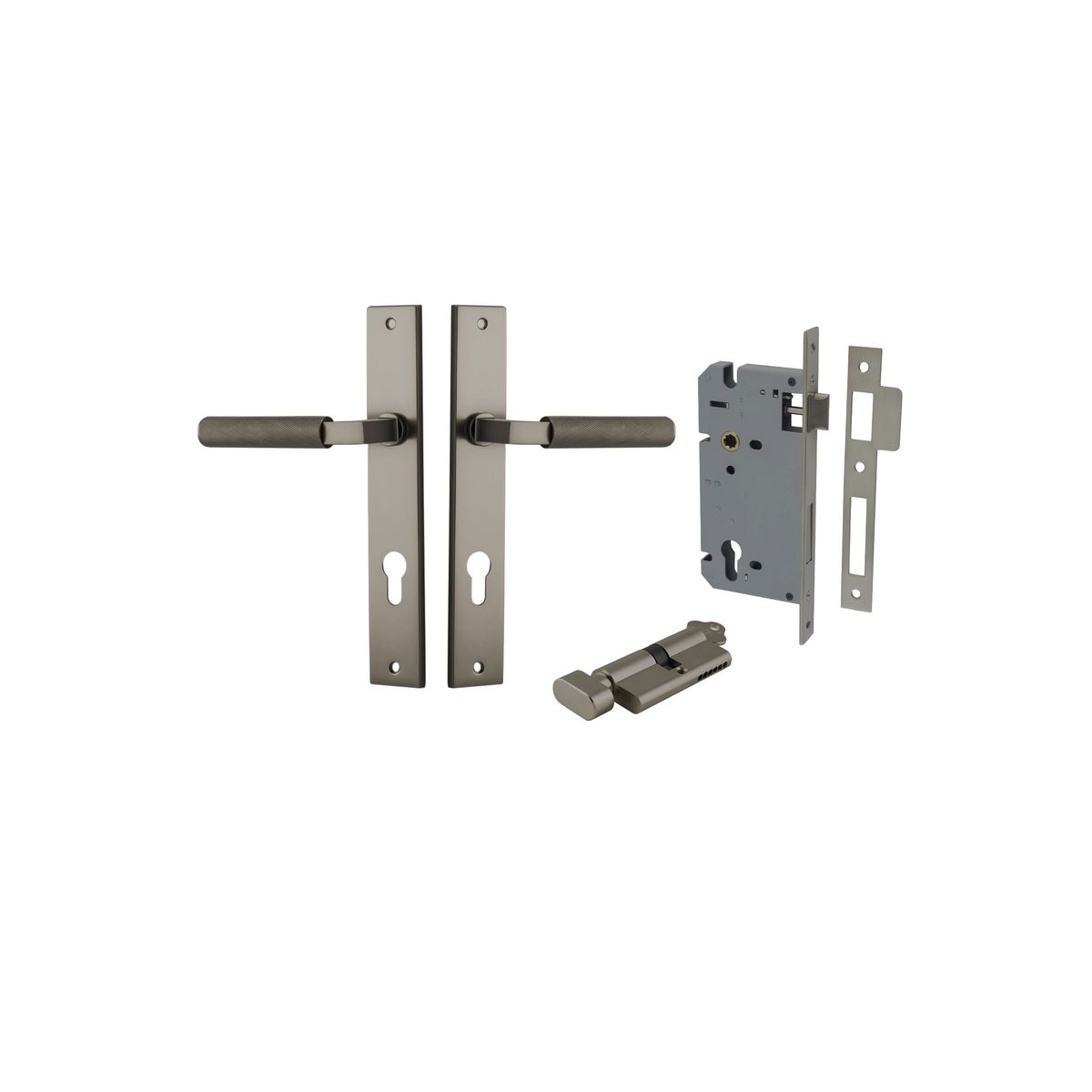 16852KENTR60KT - Brunswick Lever - Rectangular Backplate Entrance Kit with High Security Lock - Graphite PVD - Entrance