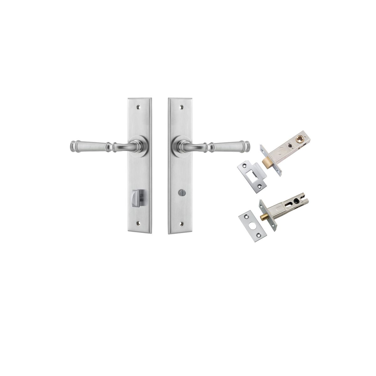 12286KPRIV60 - Verona Lever - Chamfered  Backplate Privacy Kit with Privacy Turn - Brushed Chrome - Privacy