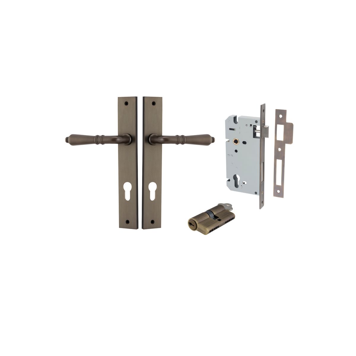 10700KENTR60KK - Sarlat Lever - Rectangular Backplate Entrance Kit with High Security Lock - Signature Brass - Entrance