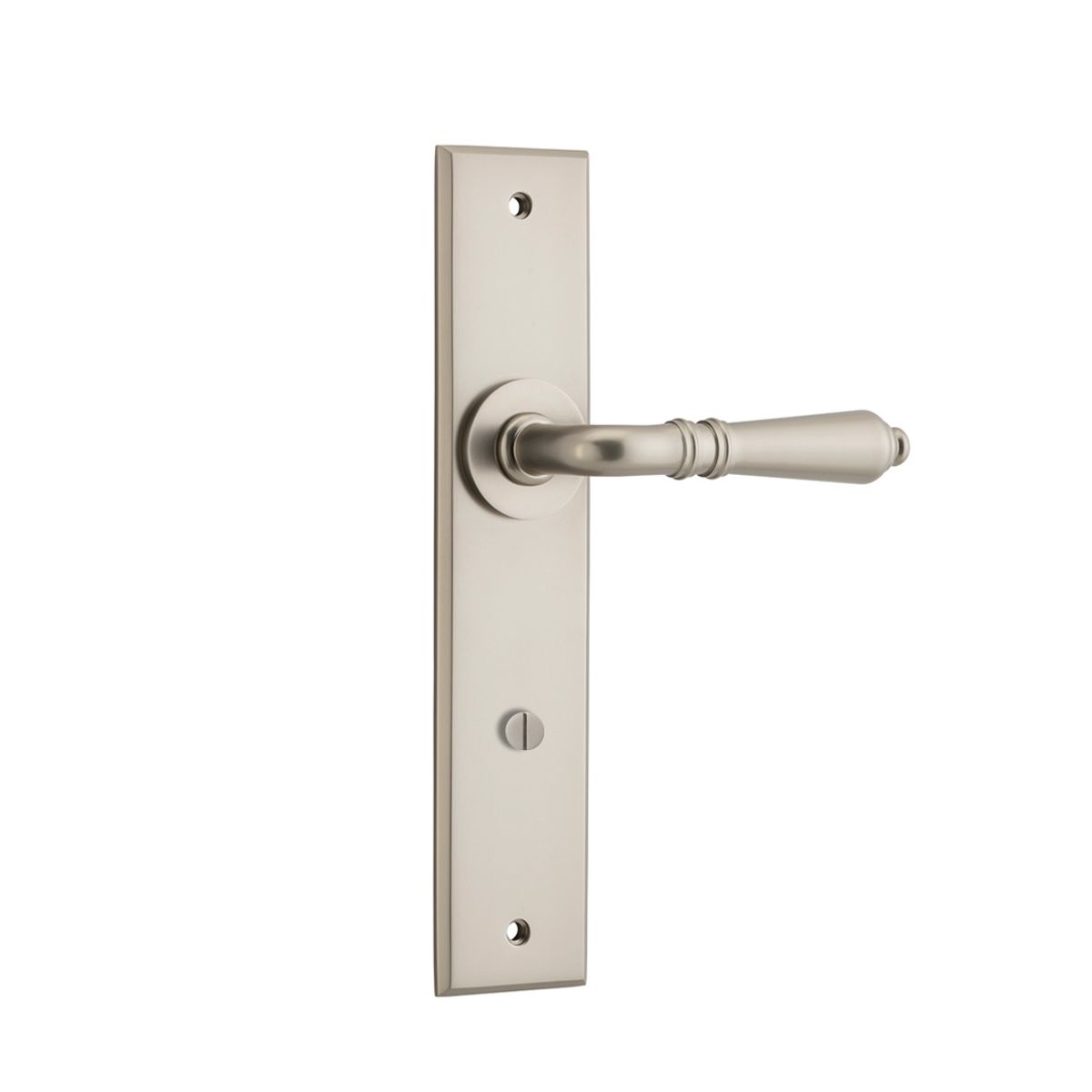 14780P85 - Sarlat Lever - Chamfered Backplate - Satin Nickel - Privacy