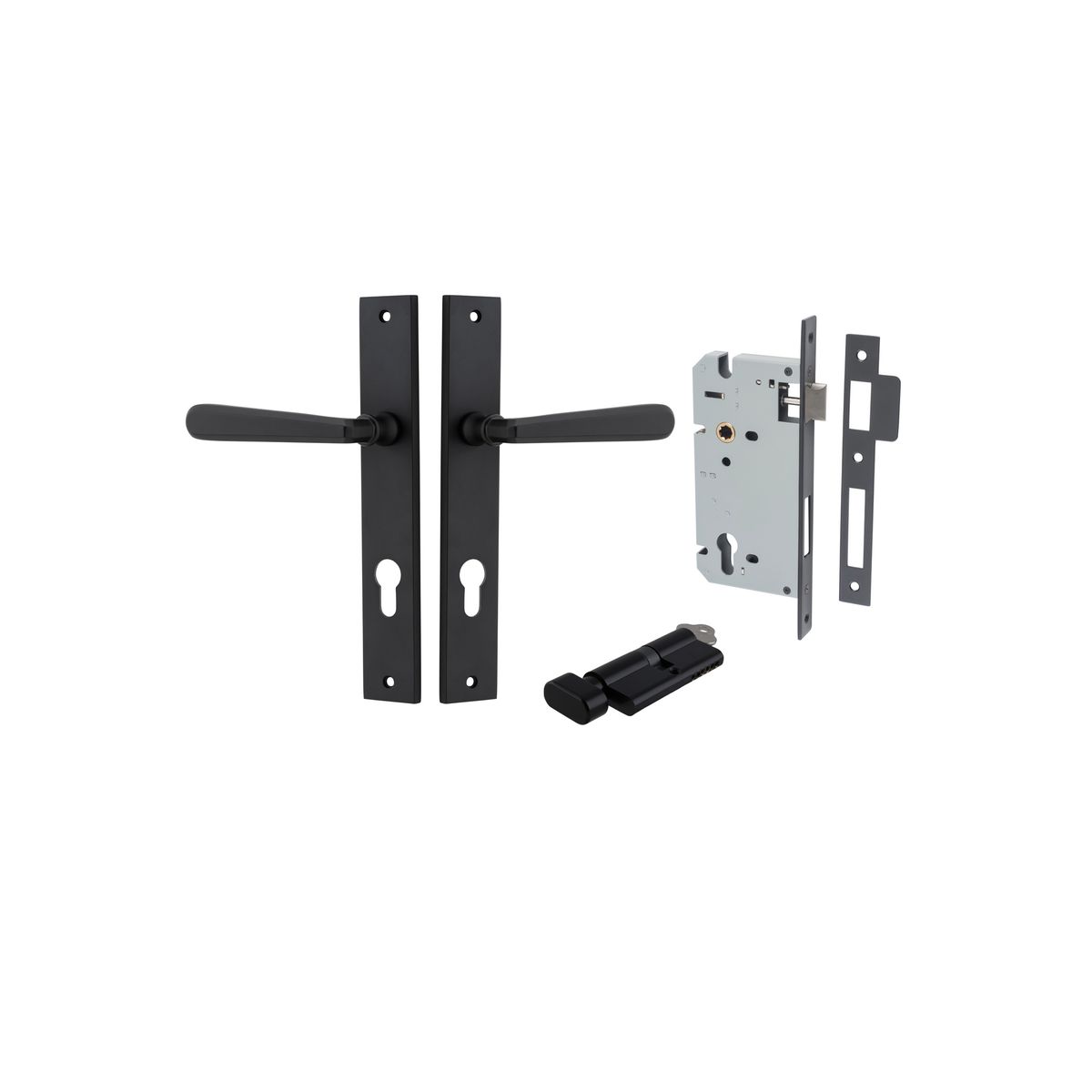 12872KENTR60KT - Copenhagen Lever - Rectangular Backplate Entrance Kit with High Security Lock - Matt Black - Entrance