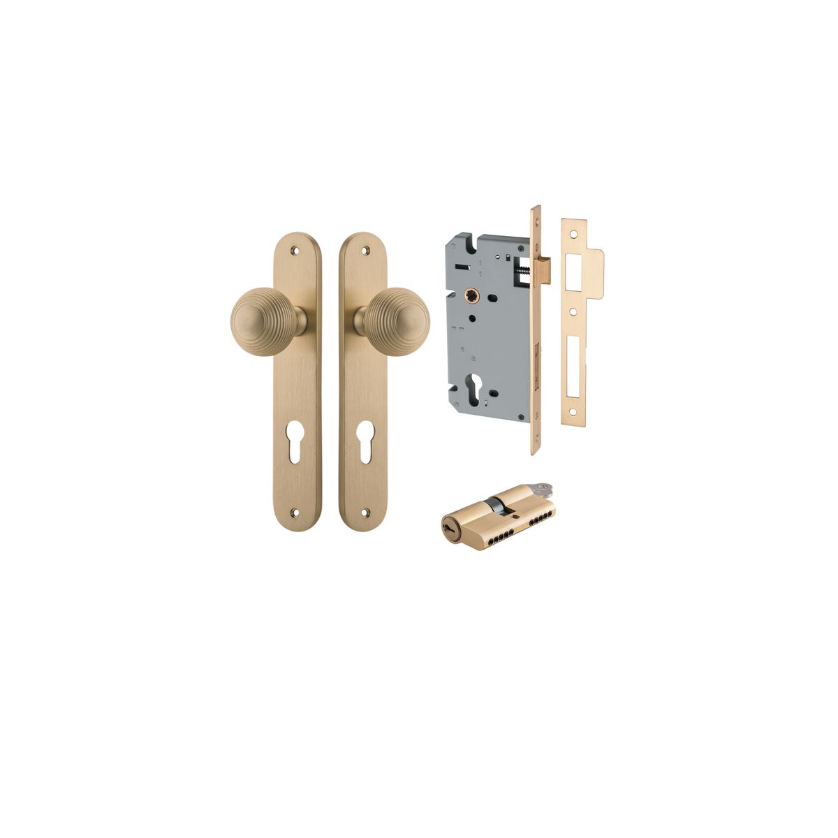 15336KENTR60KK - Guildford Knob - Oval Backplate Entrance Kit with High Security Lock - Brushed Brass - Entrance