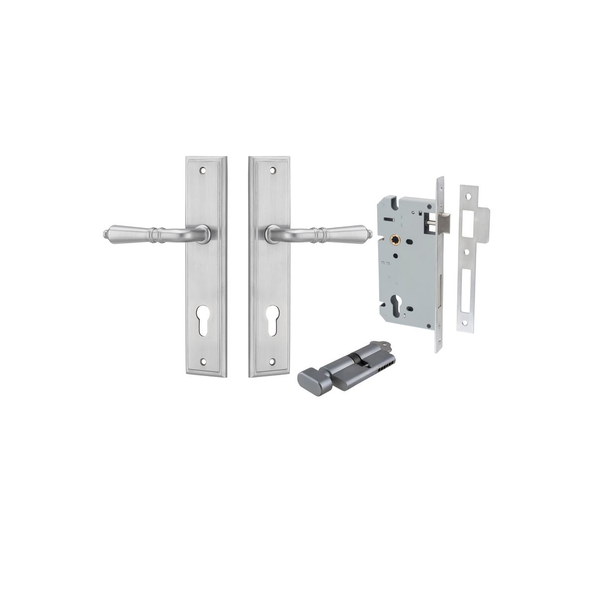 12236KENTR60KT - Sarlat Lever - Stepped Backplate Entrance Kit with High Security Lock - Brushed Chrome - Entrance