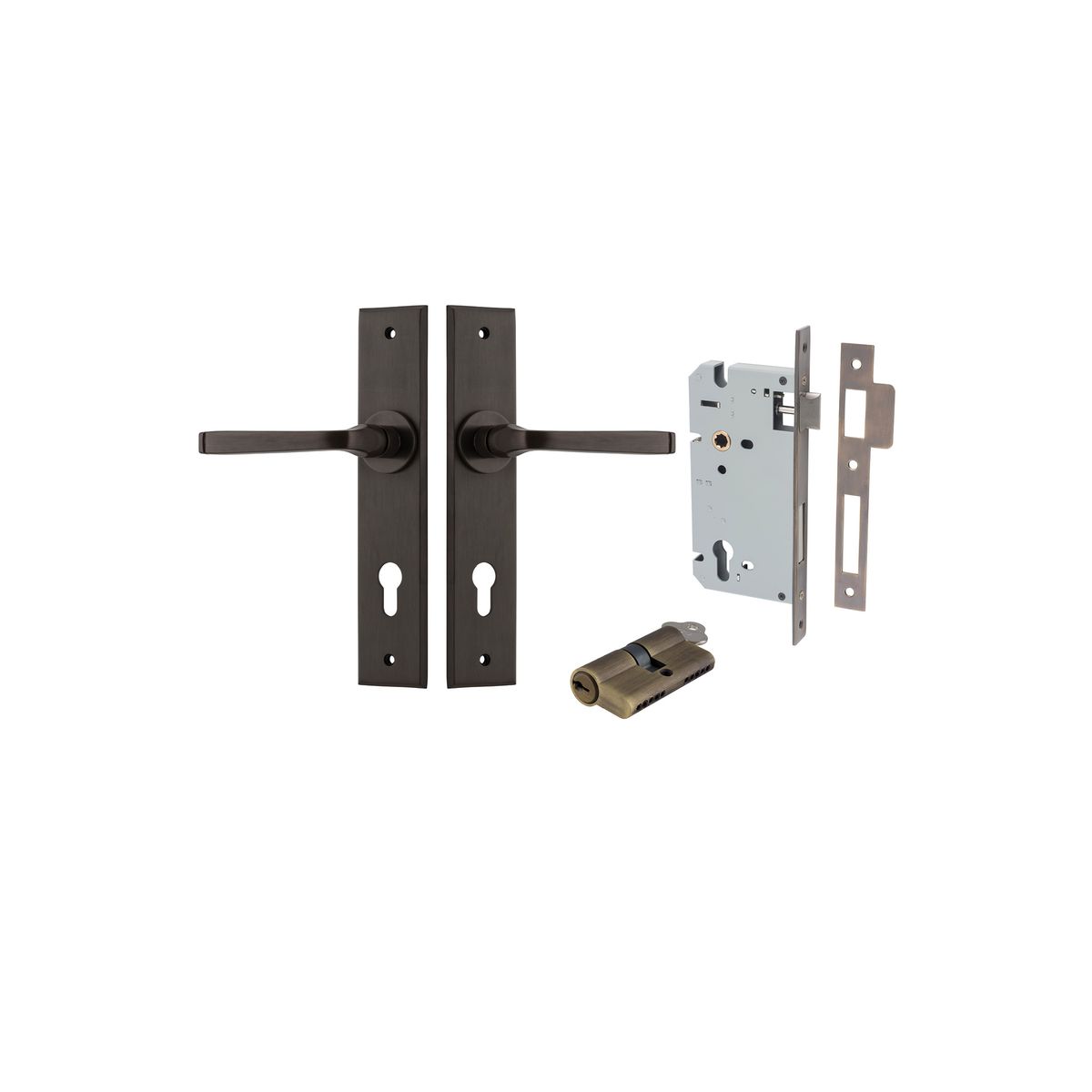 10788KENTR60KK - Annecy Lever - Chamfered Backplate Entrance Kit with High Security Lock - Signature Brass - Entrance