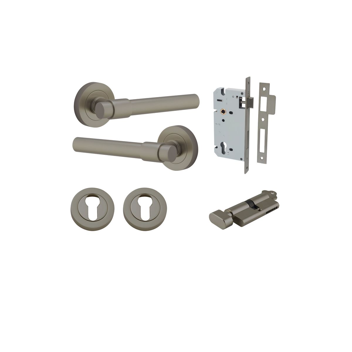 16526KENTR60KT - Helsinki Lever - Round Rose Entrance Kit with Separate High Security Lock - Graphite PVD - Entrance
