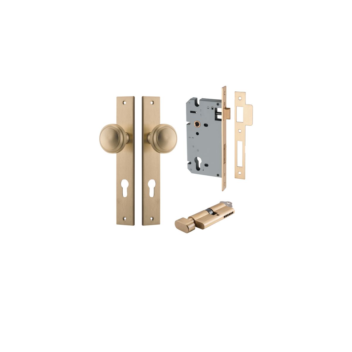 15320KENTR60KT - Paddington Knob - Rectangular Backplate Entrance Kit with High Security Lock - Brushed Brass - Entrance