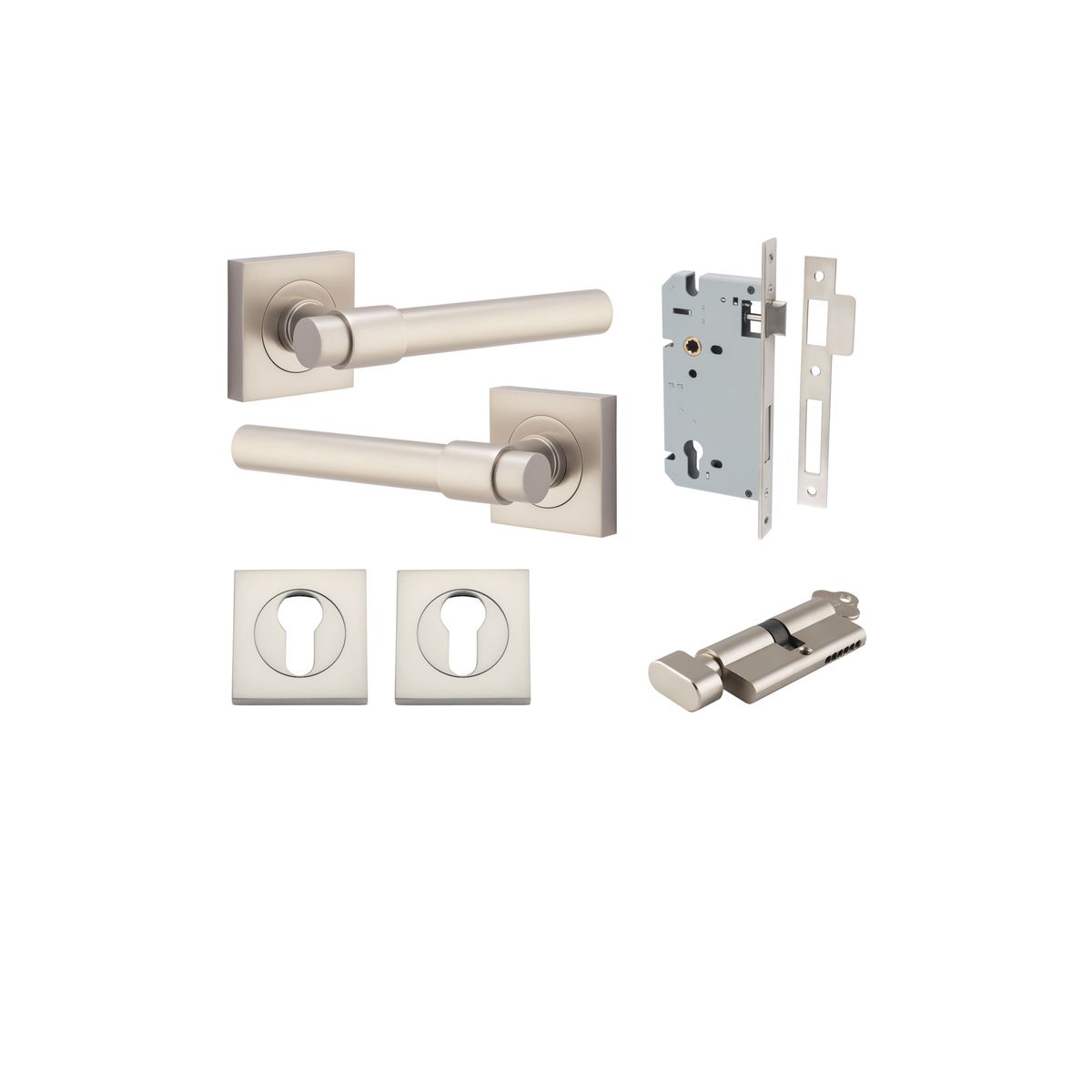 21209KENTR60KT - Helsinki Lever - Square Rose Entrance Kit with Separate High Security Lock - Satin Nickel - Entrance
