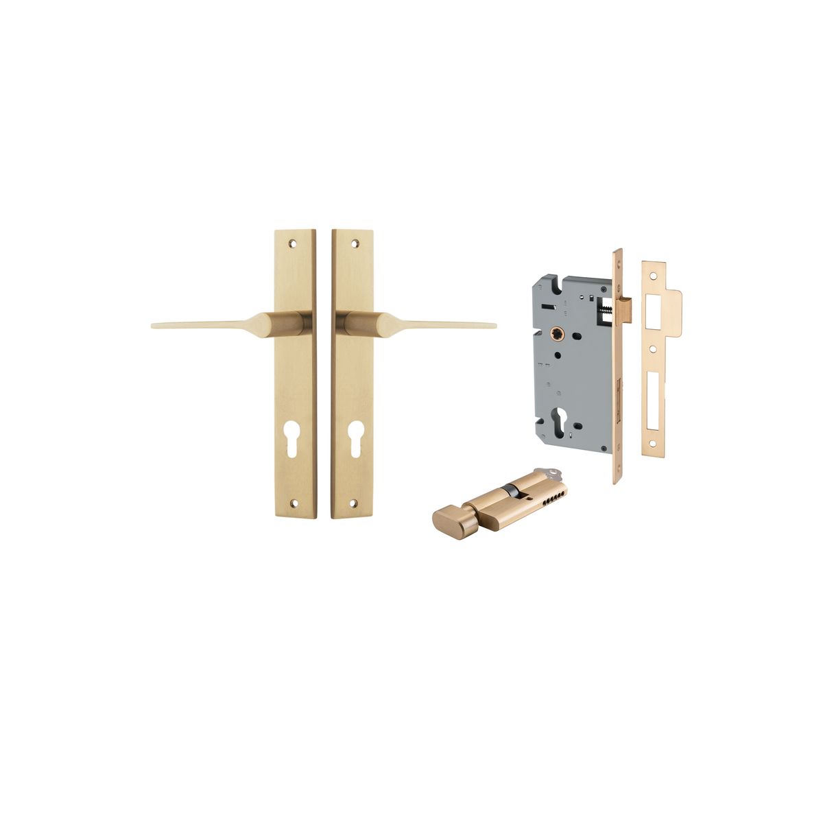 15254KENTR60KT - Como Lever - Rectangular Backplate Entrance Kit with High Security Lock - Brushed Brass - Entrance