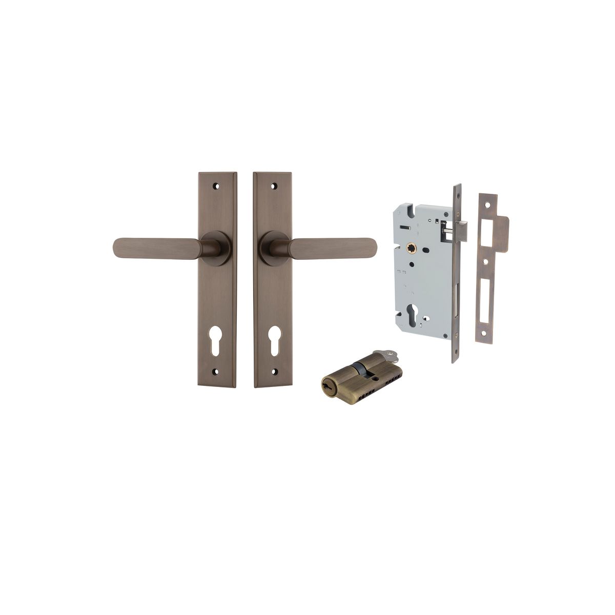 10784KENTR60KK - Bronte Lever - Chamfered Backplate Entrance Kit with High Security Lock - Signature Brass - Entrance