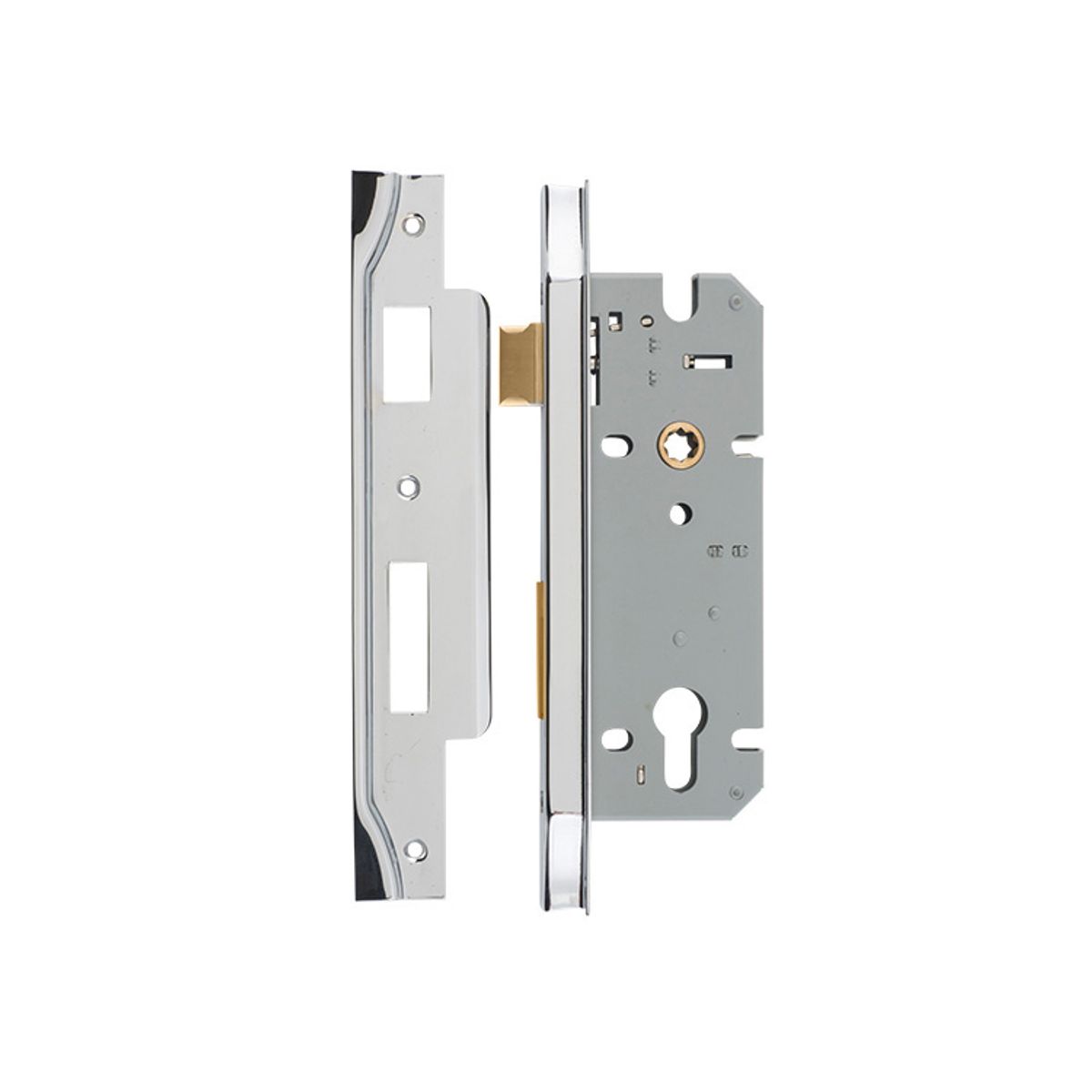 6052 - Rebated 85mm Euro Mortice Locks - 45mm Backset - Polished Chrome