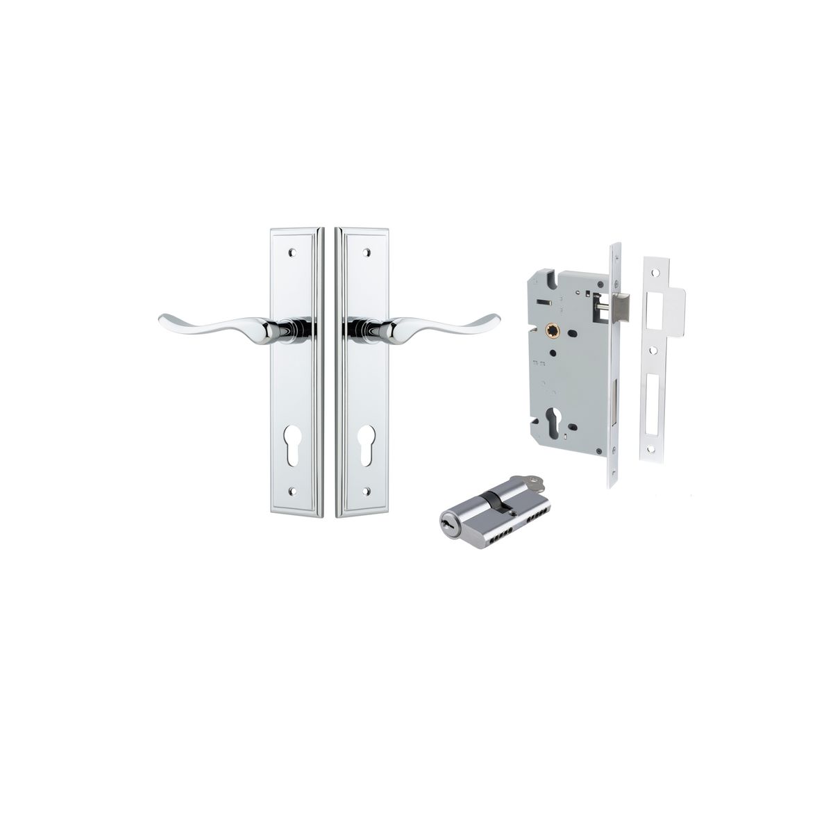 11926KENTR60KK - Stirling Lever - Stepped Backplate Entrance Kit with High Security Lock - Polished Chrome - Entrance