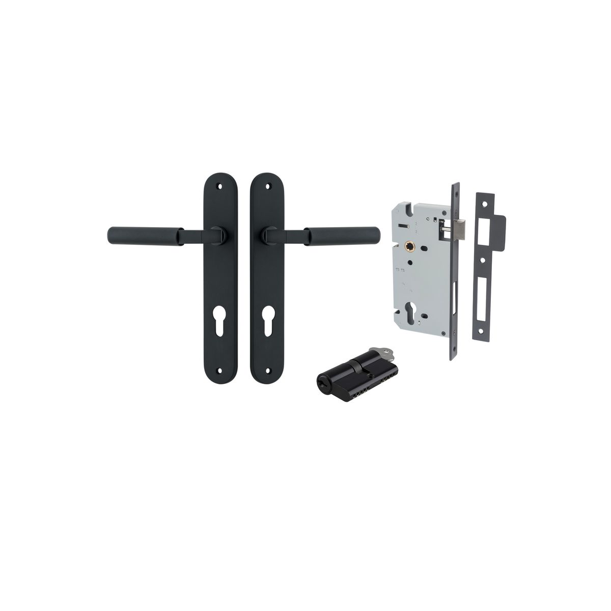 12768KENTR60KK - Brunswick Lever - Oval Backplate Entrance Kit with High Security Lock - Matt Black - Entrance