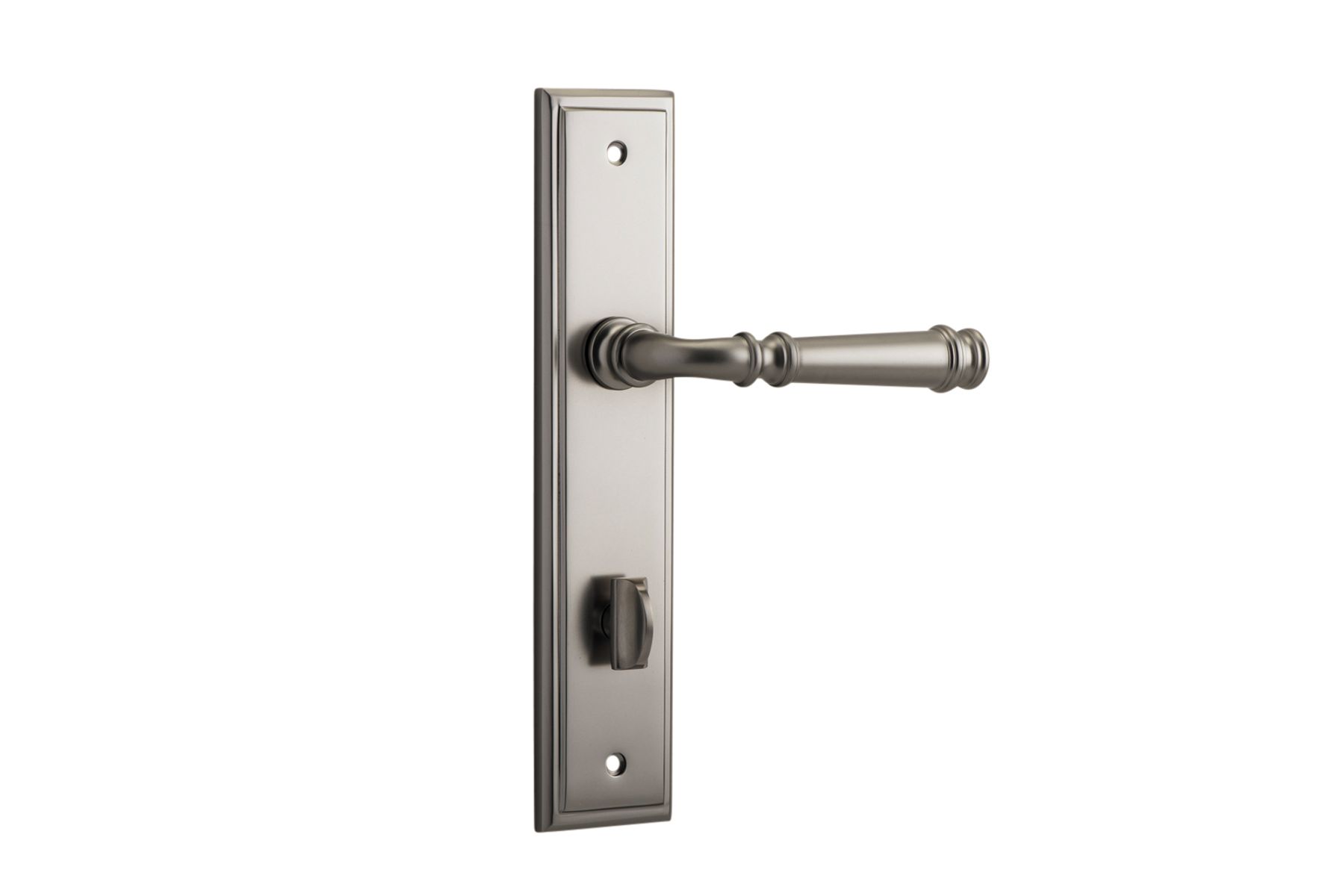 14742P85 - Verona Lever - Stepped Backplate - Satin Nickel - Privacy