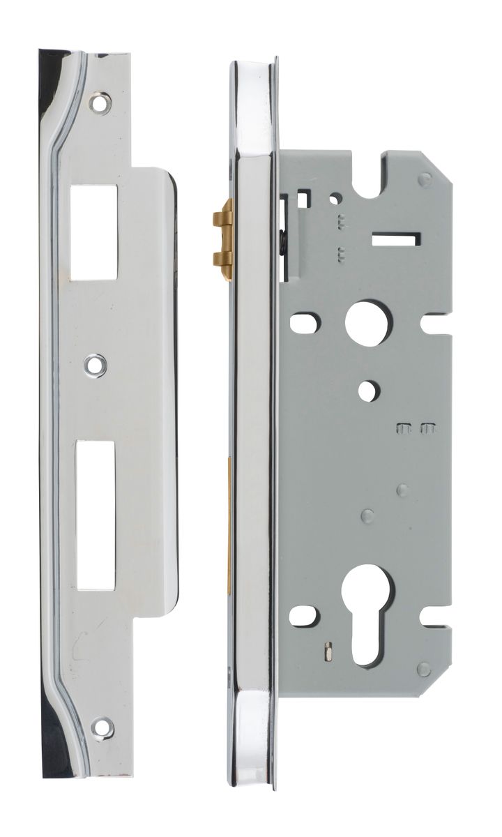 6056 - Rebated 85mm Euro Roller Mortice Locks - 45mm Backset - Polished Chrome