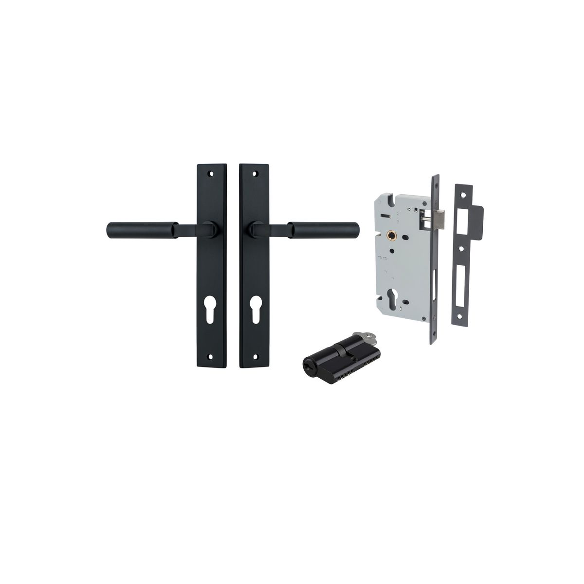 12750KENTR60KK - Berlin Lever - Rectangular Backplate Entrance Kit with High Security Lock - Matt Black - Entrance