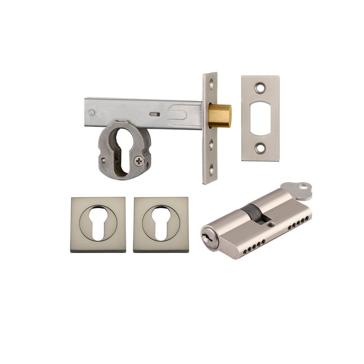 22157K60KKES - Euro Mortice Deadbolt Kit - 60mm Backset with Square Euro Escutcheon Key/Key - Satin Nickel - Entrance