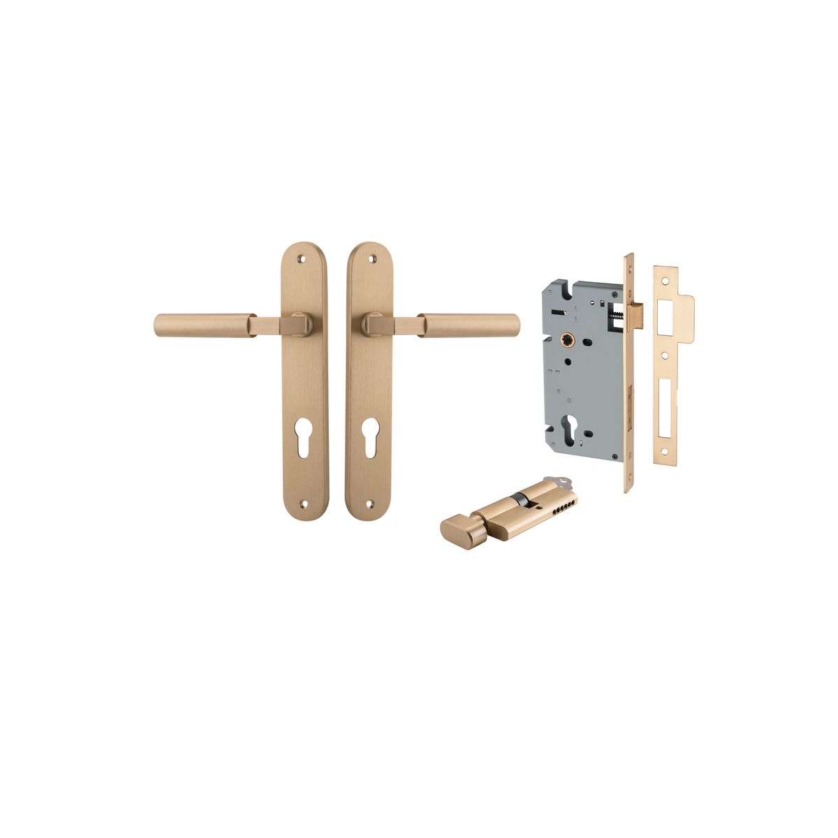 15266KENTR60KT - Berlin Lever - Oval Backplate Entrance Kit with High Security Lock - Brushed Brass - Entrance