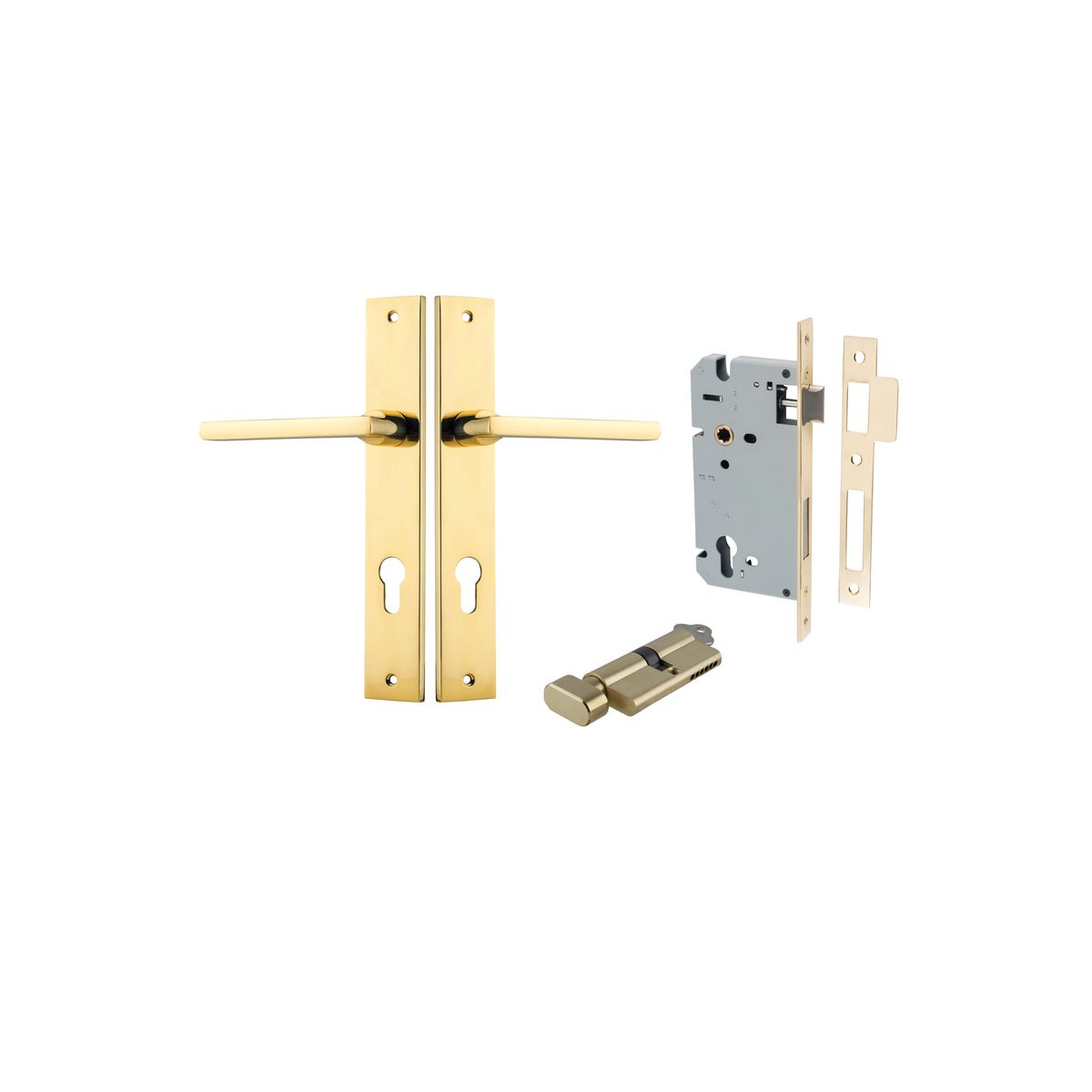 10202KENTR60KT - Baltimore Lever - Rectangular Backplate Entrance Kit with High Security Lock - Polished Brass - Entrance