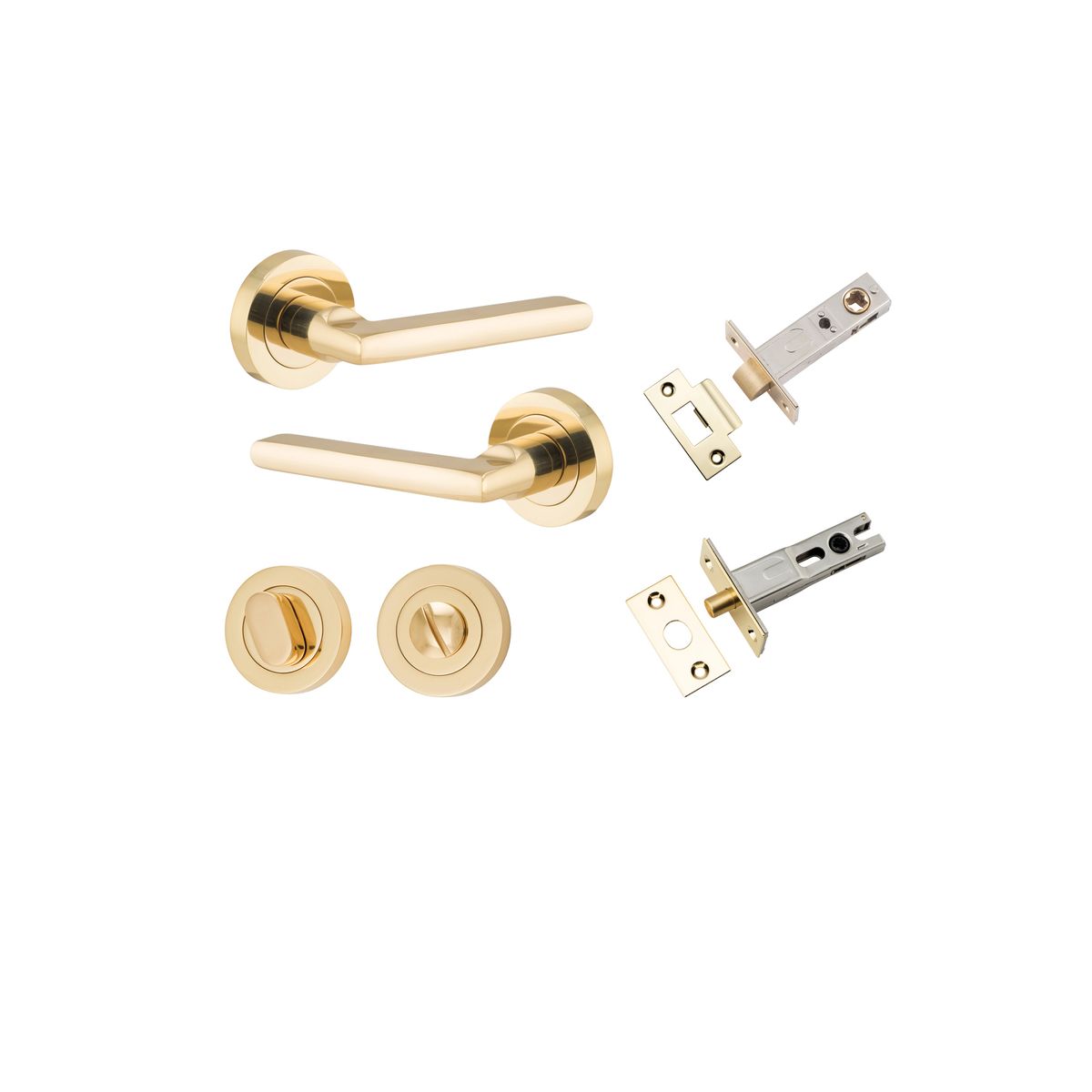 9210KPRIV60 - Baltimore Lever - Round Rose Privacy Kit with Separate Privacy Turn - Polished Brass - Privacy