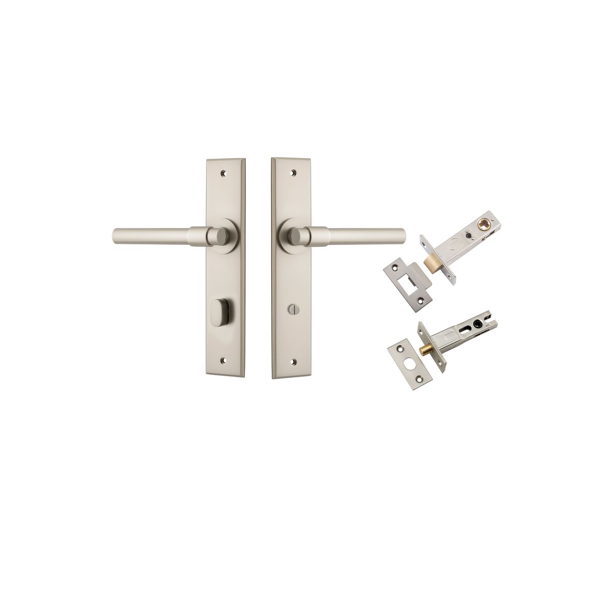 14904KPRIV60 - Helsinki Lever - Chamfered Backplate Privacy Kit with Privacy Turn - Satin Nickel - Privacy