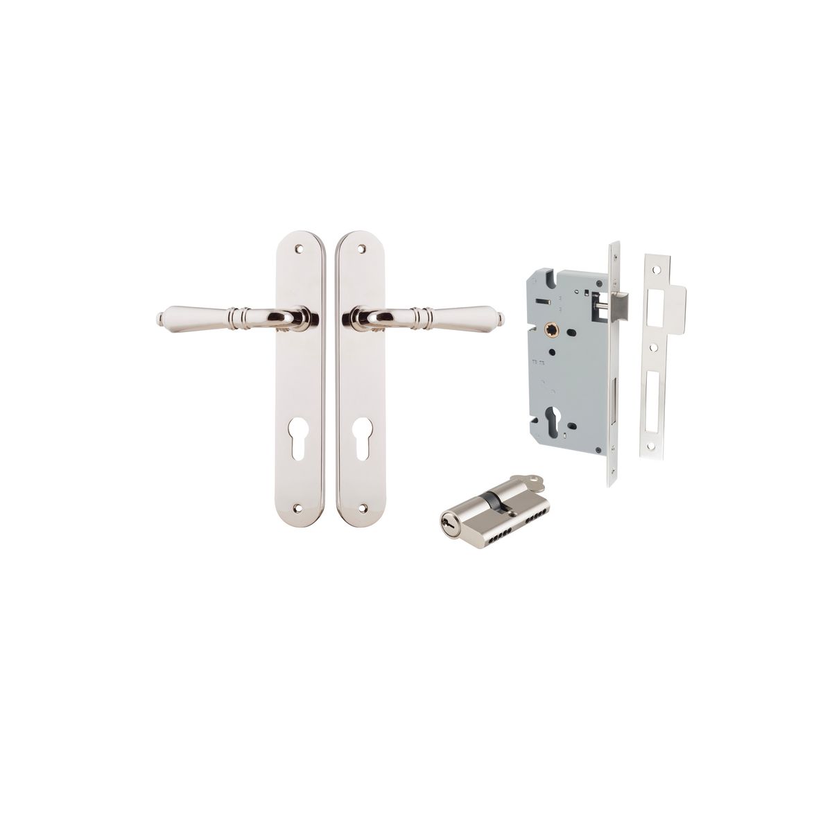 14224KENTR60KK - Sarlat Lever - Oval Backplate Entrance Kit with High Security Lock - Polished Nickel - Entrance