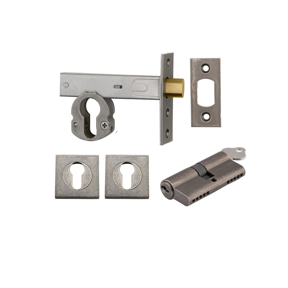 22559K70KKES - Euro Mortice Deadbolt Kit - 70mm Backset with Square Euro Escutcheon Key/Key - Distressed Nickel - Entrance