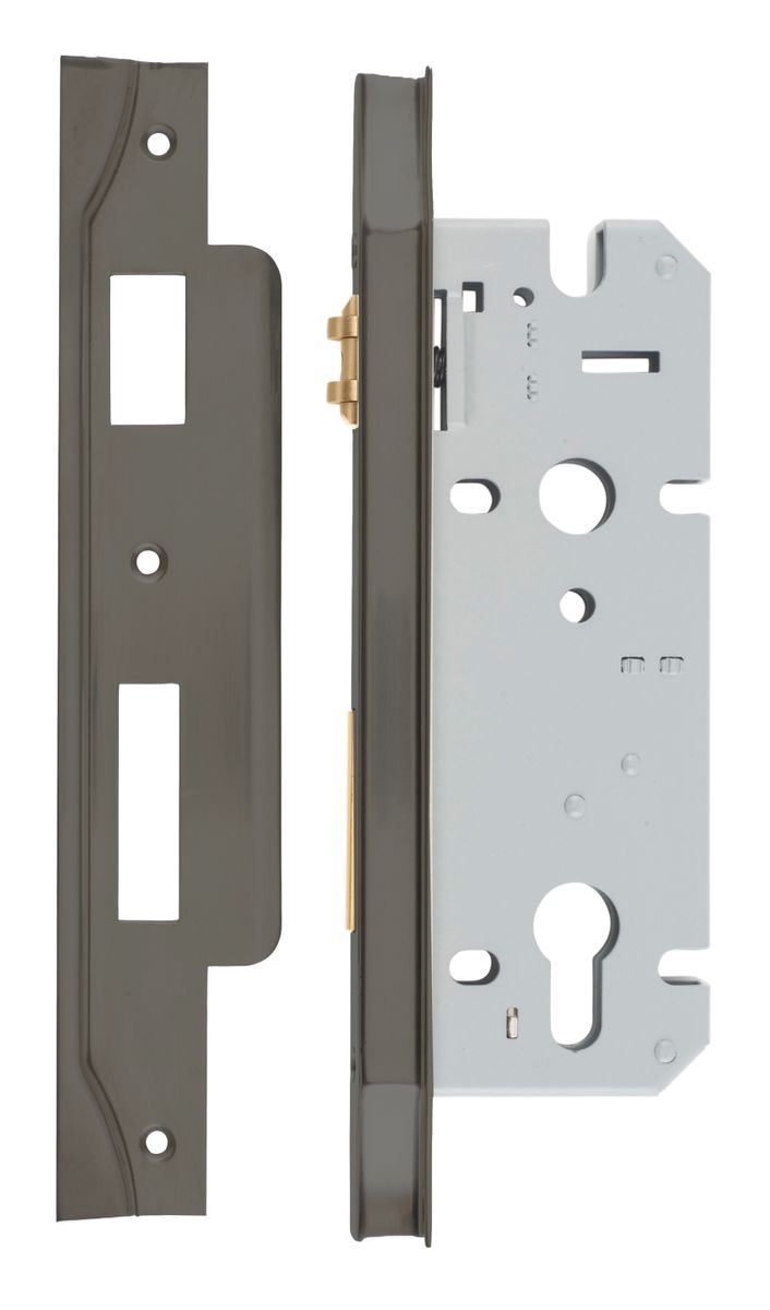 17314 - Rebated 85mm Euro Roller Mortice Locks - 45mm Backset - Graphite PVD