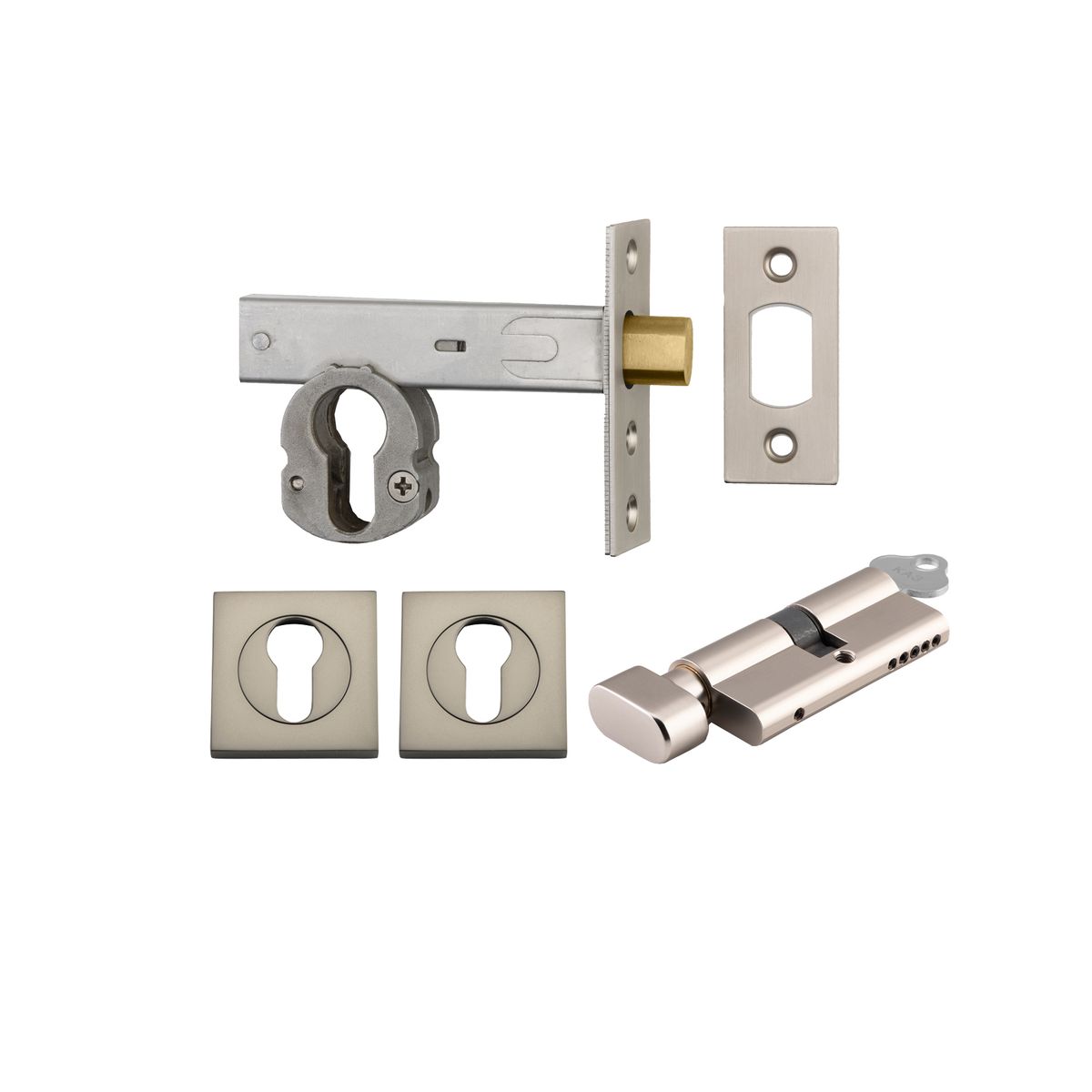 22557K70KTES - Euro Mortice Deadbolt Kit - 70mm Backset with Square Euro Escutcheon Key/Thumb - Satin Nickel - Entrance
