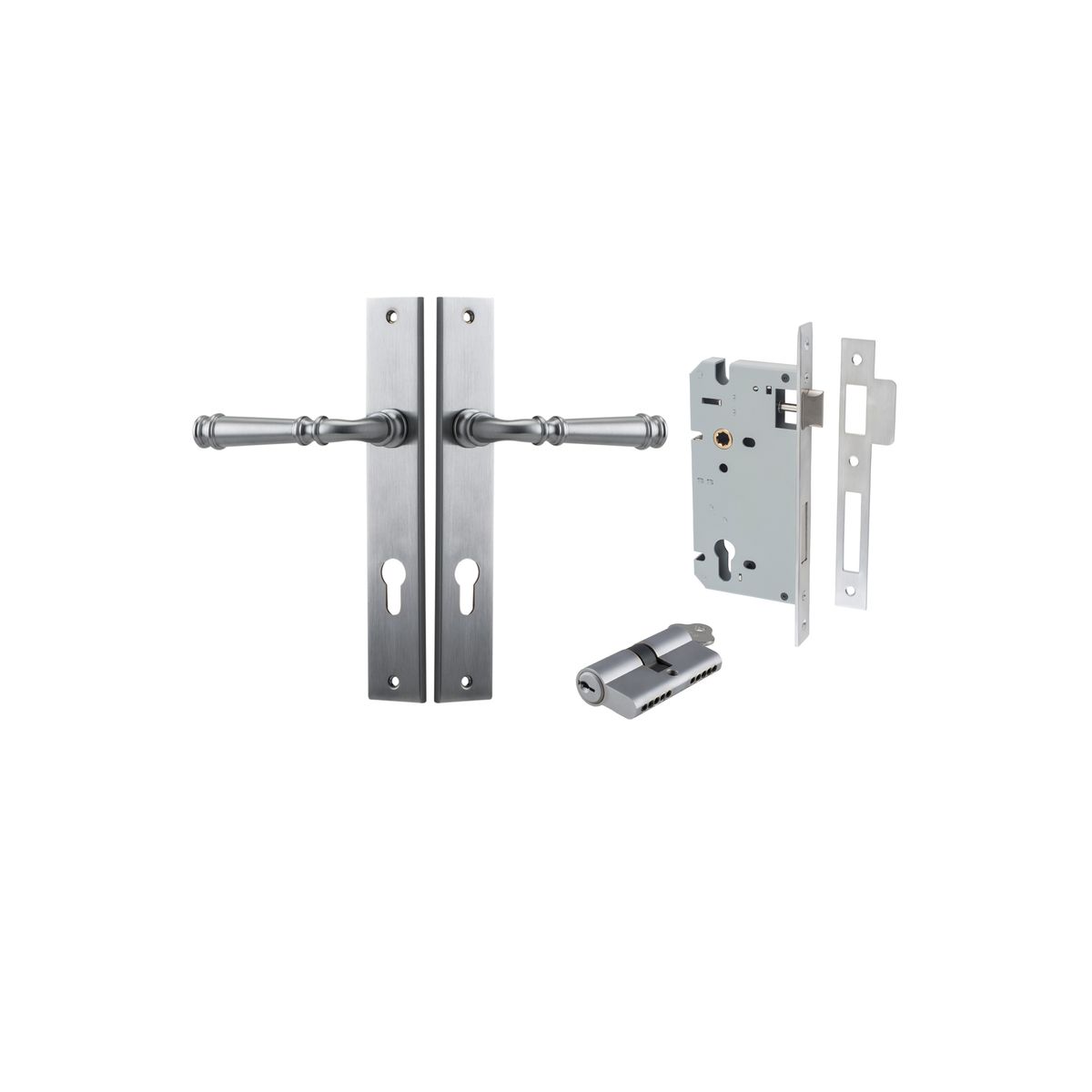 12206KENTR60KK - Verona Lever - Rectangular Backplate Entrance Kit with High Security Lock - Brushed Chrome - Entrance