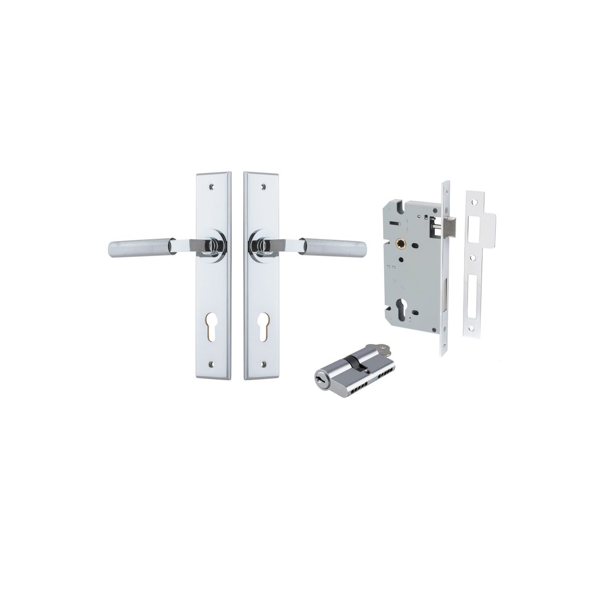 11796KENTR60KK - Brunswick Lever - Chamfered Backplate Entrance Kit with High Security Lock - Polished Chrome - Entrance
