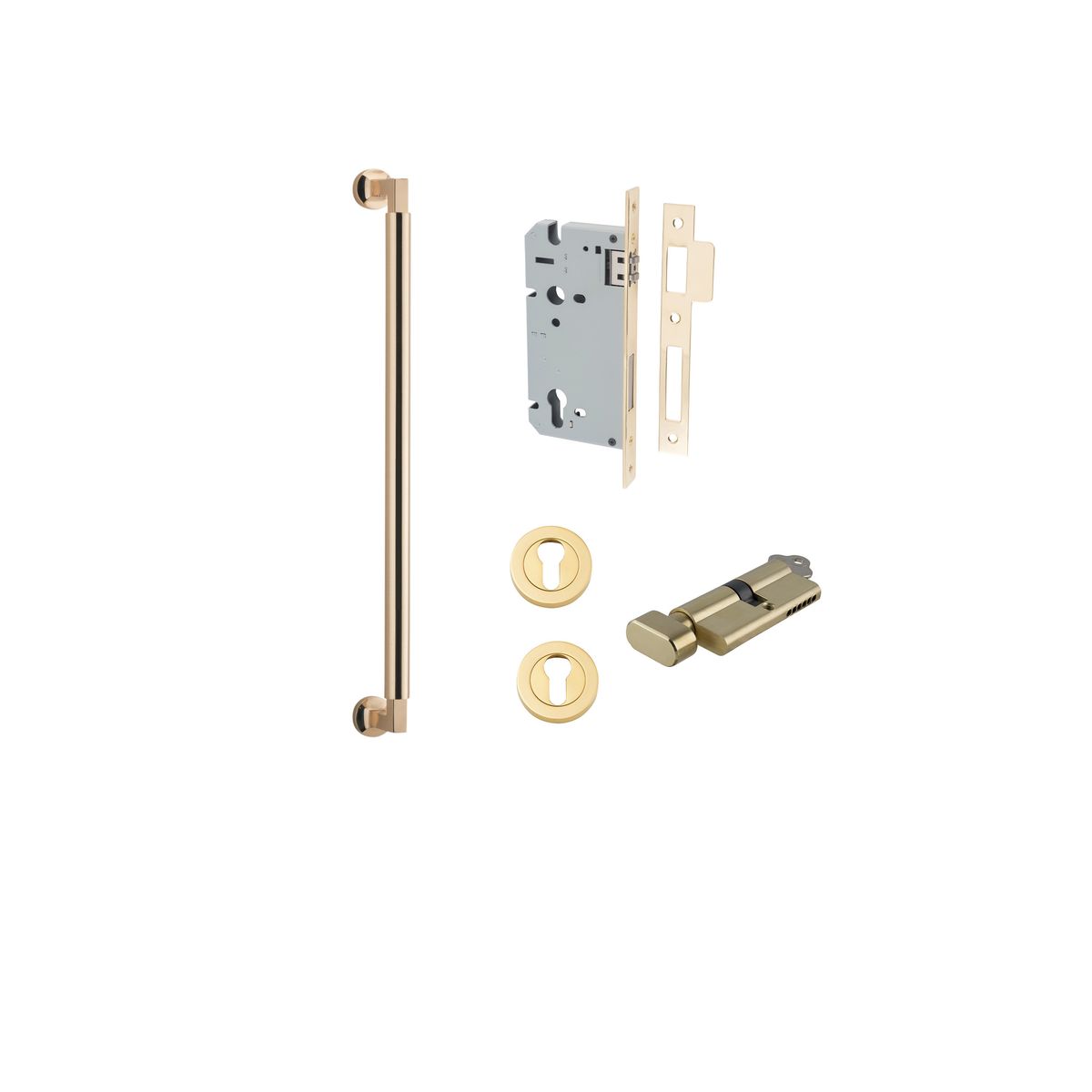 9440KENTR60KT - Berlin Pull Handle - 450mm Entrance Kit with Separate High Security Lock - Polished Brass - Entrance
